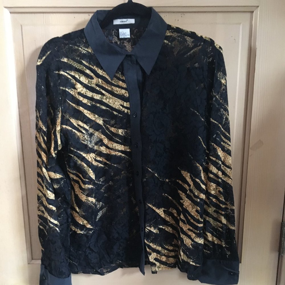 Lace Animal Print French Cuff Blouse from Edward - Size Large
